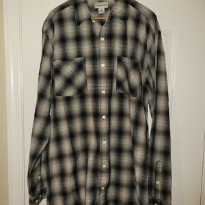 Carhartt Men’s Flannel Shirt Large Tall LT Gray Black Plaid Button Up
